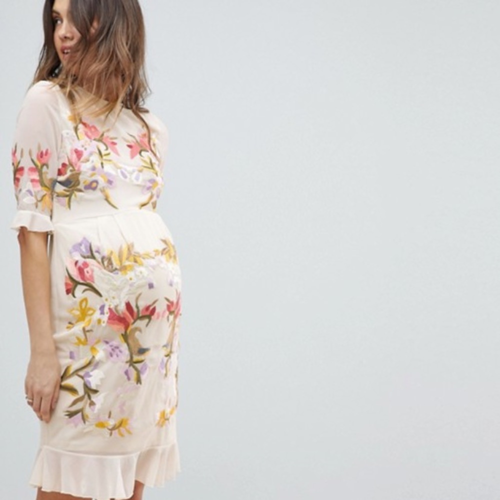 FROM ASOS: Maternity Floral Embroidered Mini Dress